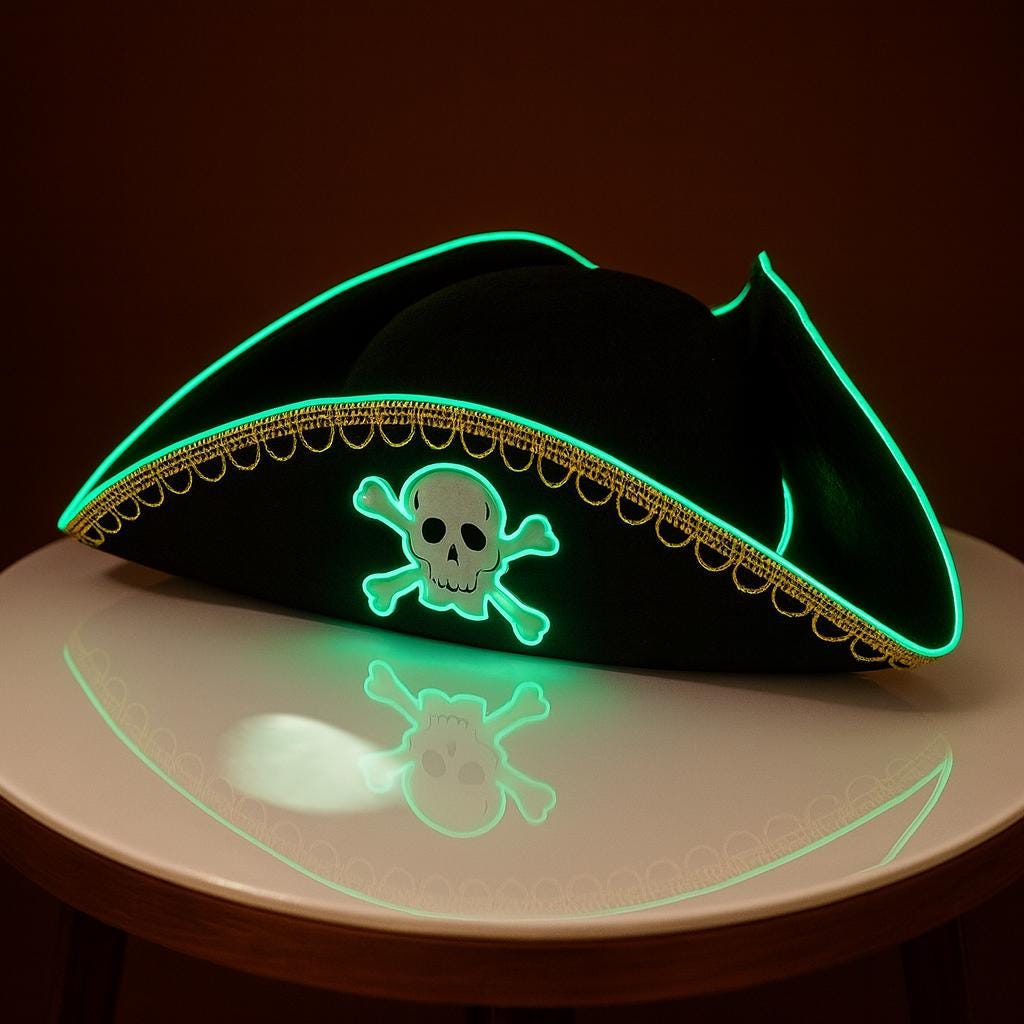 LED Rave Pirate Hat – Glowing Skull Captain Costume Cap for Rave Party