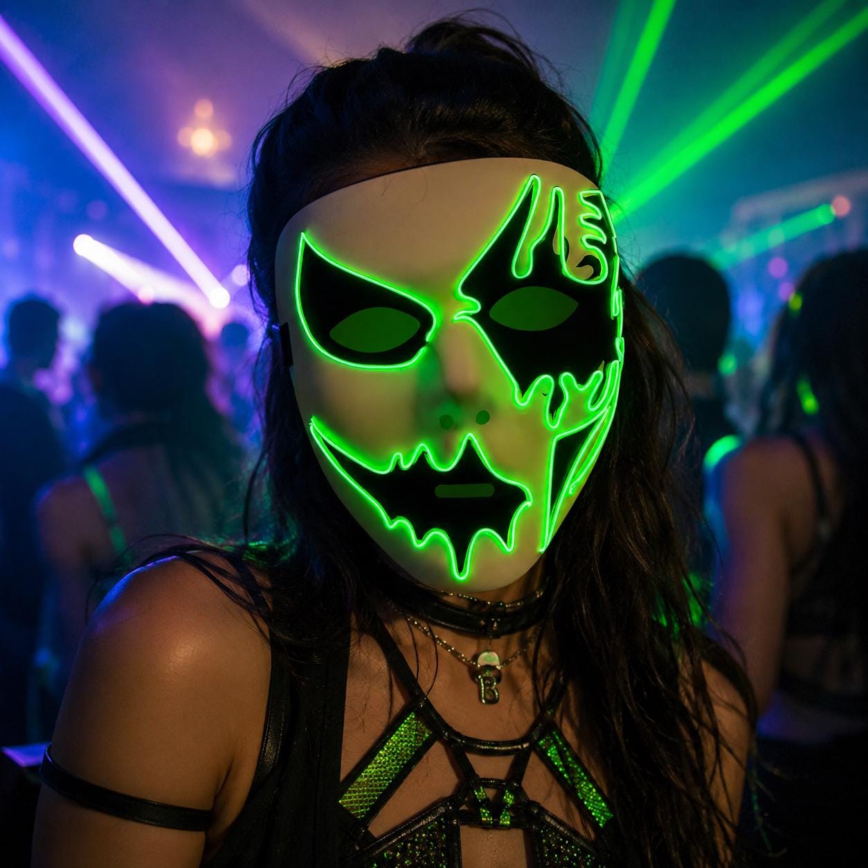 LED Hand Painted Horror Mask – Glowing Masquerade Rave Cosplay Face