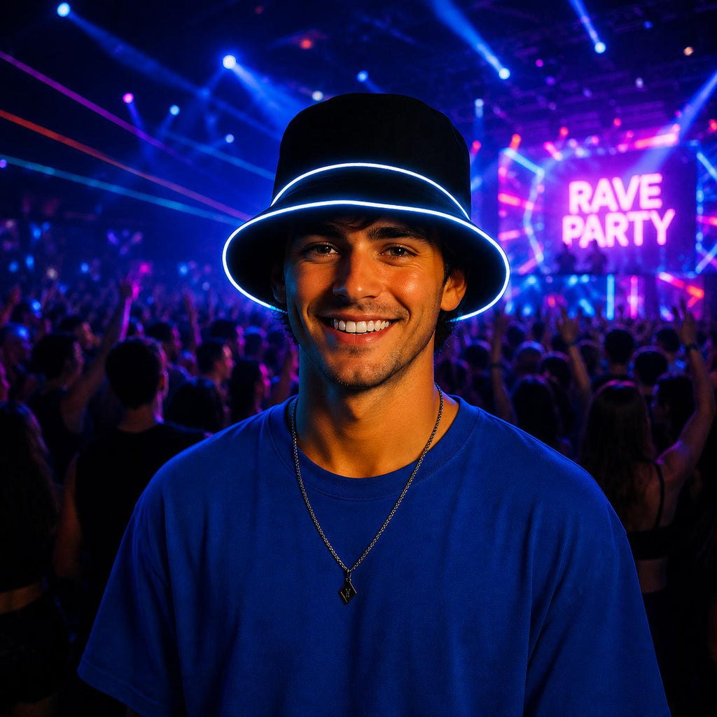 LED Rave Light Up Bucket Hat Glow in the Dark Fisherman Cap for Rave Party, Masquerade Party & Carnival Party | Luminous Festival Hat