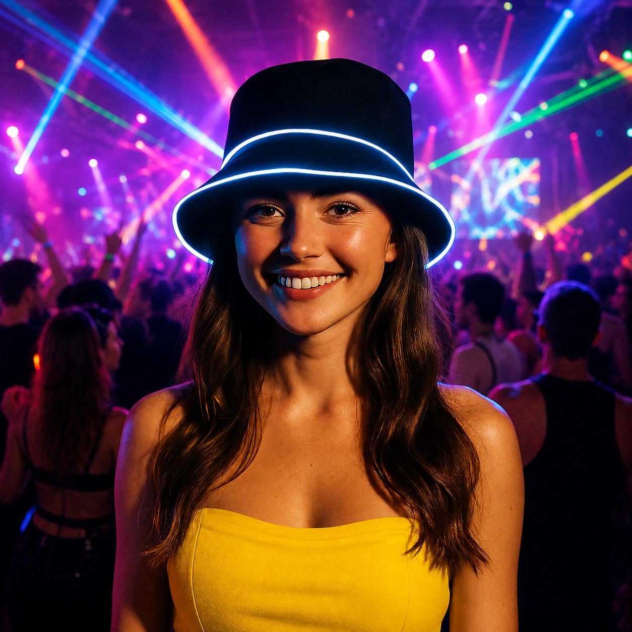 LED Rave Light Up Bucket Hat Glow in the Dark Fisherman Cap for Rave Party, Masquerade Party & Carnival Party | Luminous Festival Hat