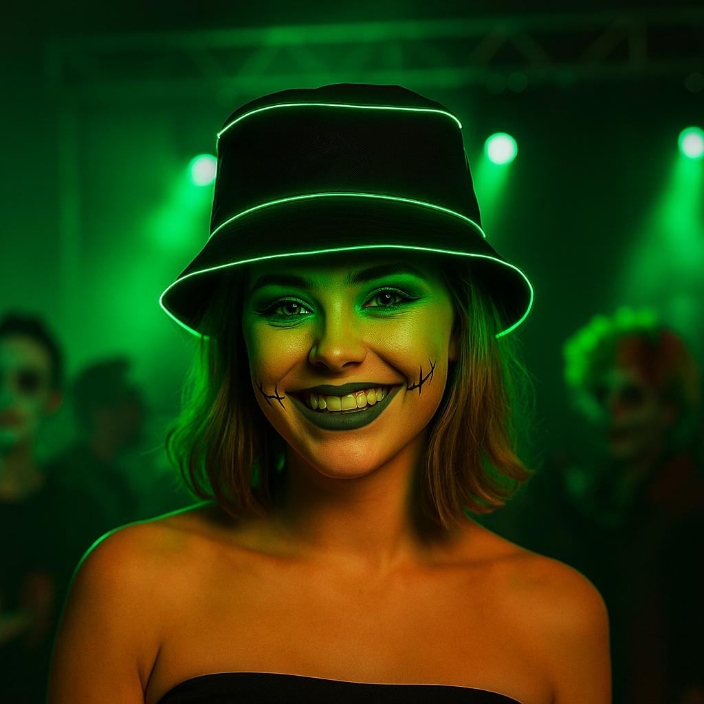 LED Rave Light Up Bucket Hat Glow in the Dark Fisherman Cap for Rave Party, Masquerade Party & Carnival Party | Luminous Festival Hat