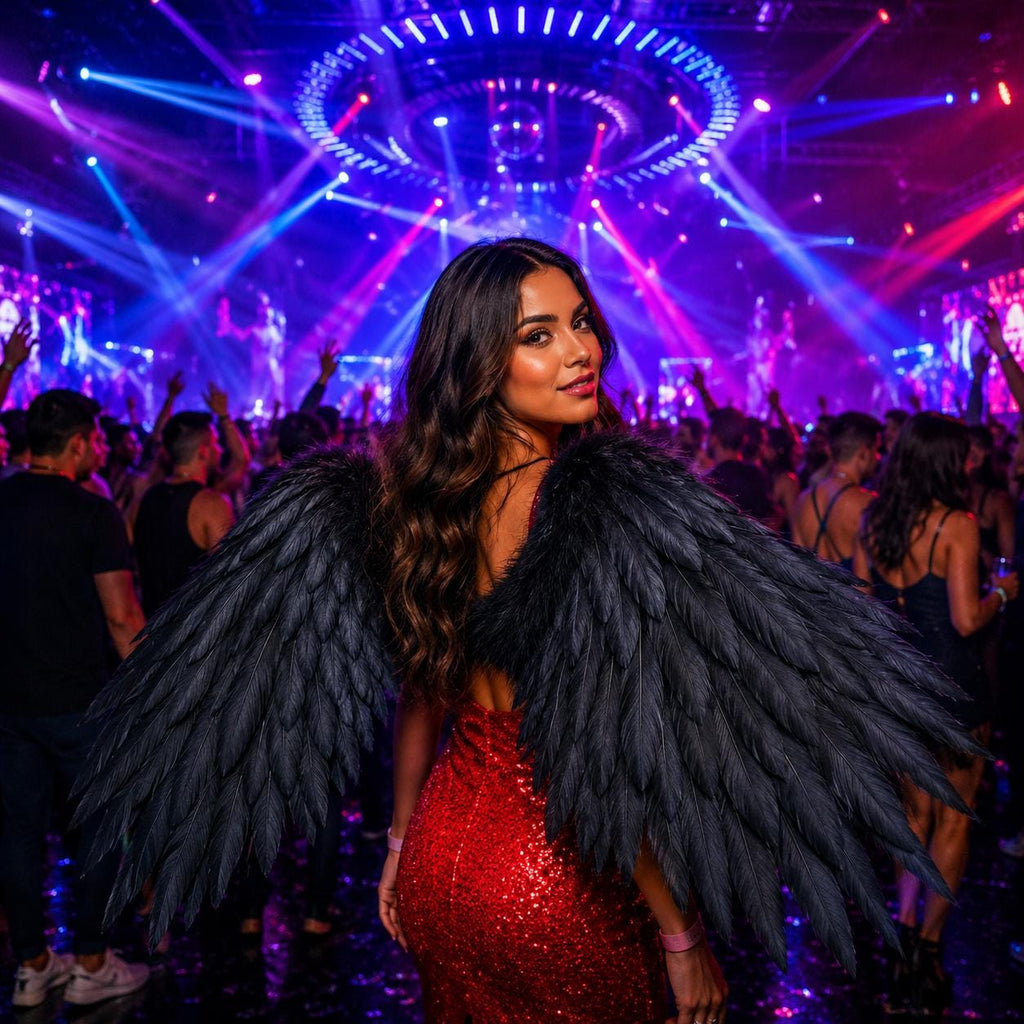 Handmade Feather Wings Costume Accessory for Rave Party, Masquerade Party & Carnival Party | White or Black Cosplay Wings for Rave Party