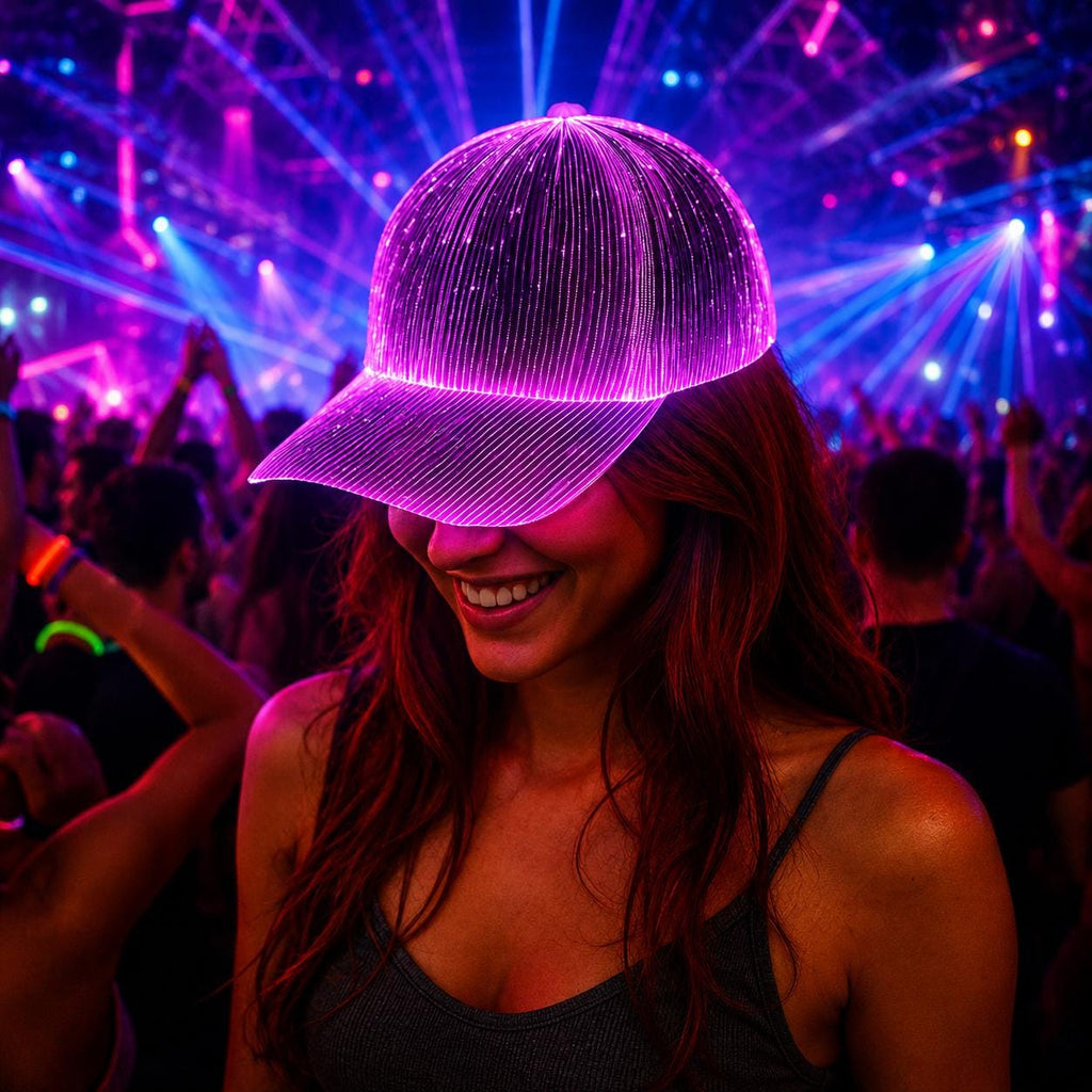 LED Neon Fiber Optic Bucket Hat for Rave Party, Masquerade Party & Carnival Party | Light Up Fisherman Hat | Glowing Festival Hat for Party