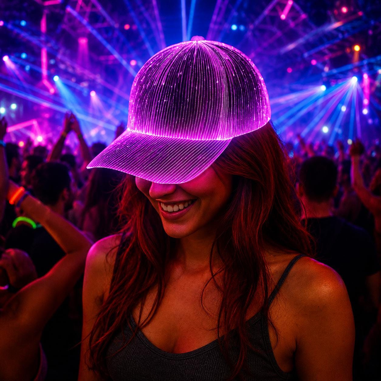 LED Neon Fiber Optic Bucket Hat for Rave Party, Masquerade Party & Carnival Party | Light Up Fisherman Hat | Glowing Festival Hat for Party