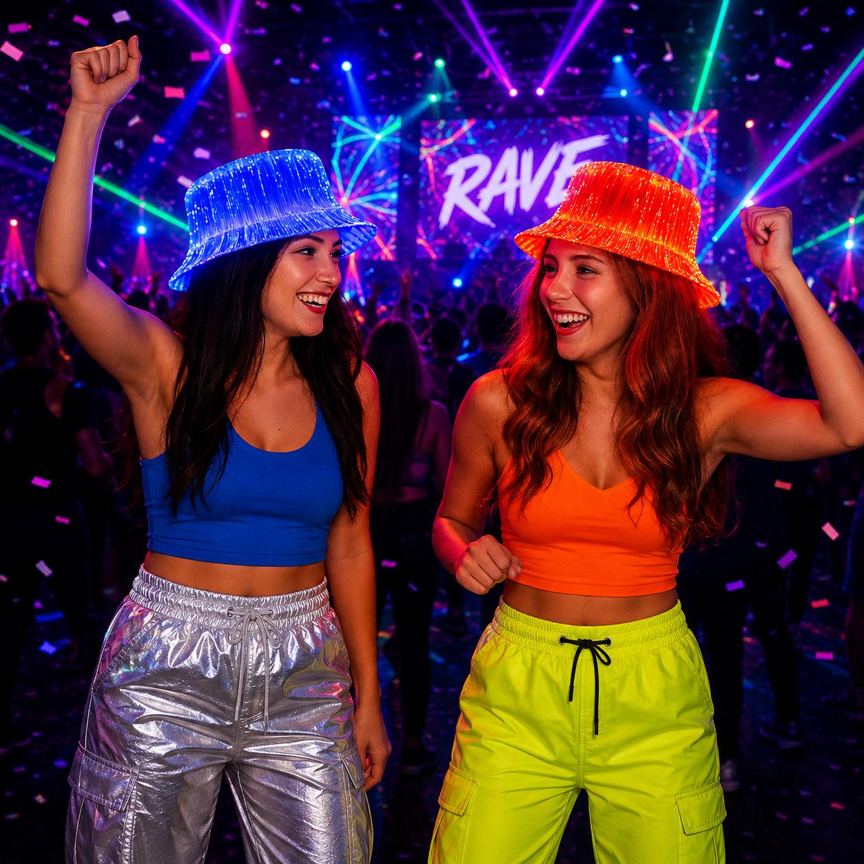 LED Neon Fiber Optic Bucket Hat for Rave Party, Masquerade Party & Carnival Party | Light Up Fisherman Hat | Glowing Festival Hat for Party