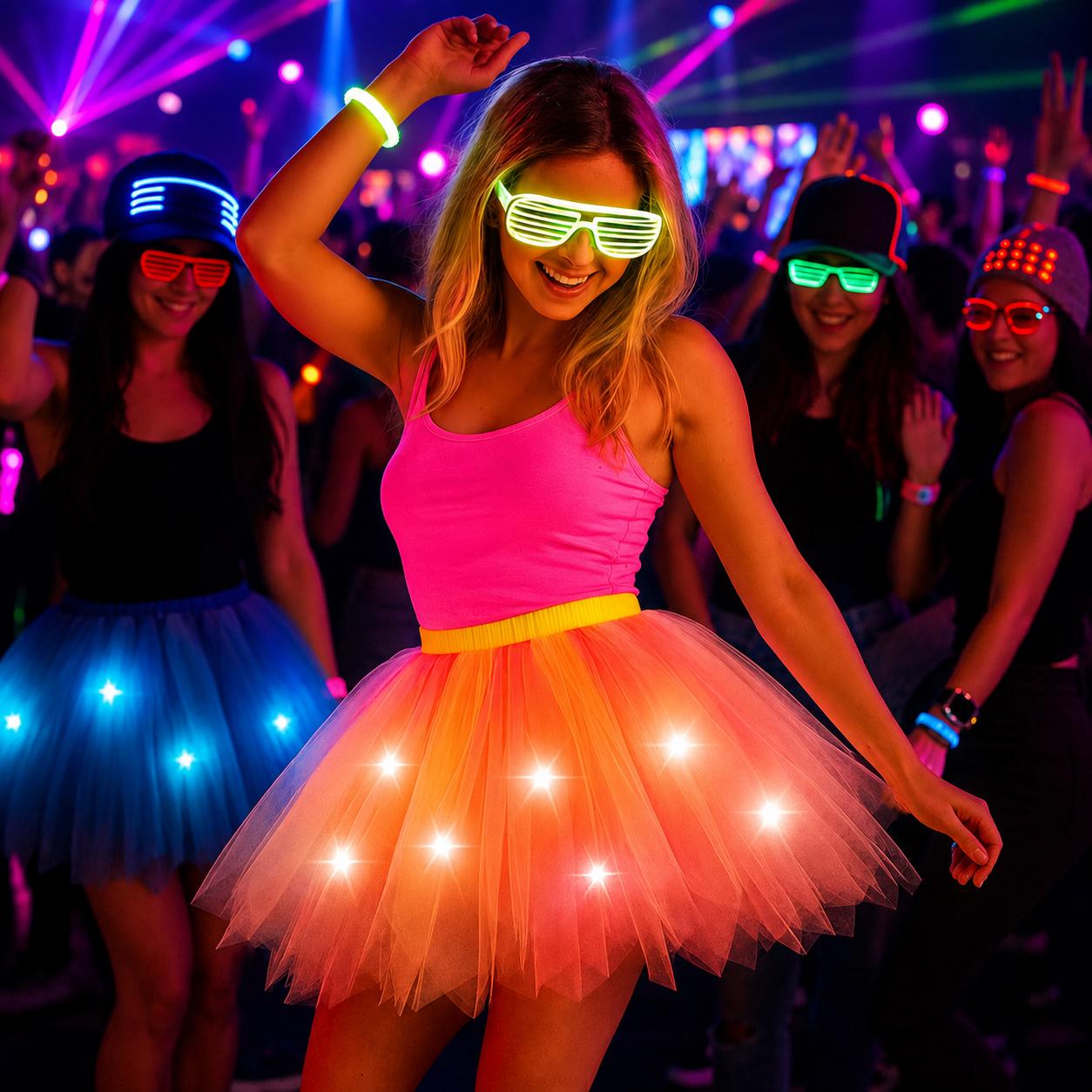 LED Rave Light Up Tutu Skirt for Girls, Neon Glow Fairy Dance Skirt, Rave Party Outfit, Masquerade Party Wear, Carnival Costume,