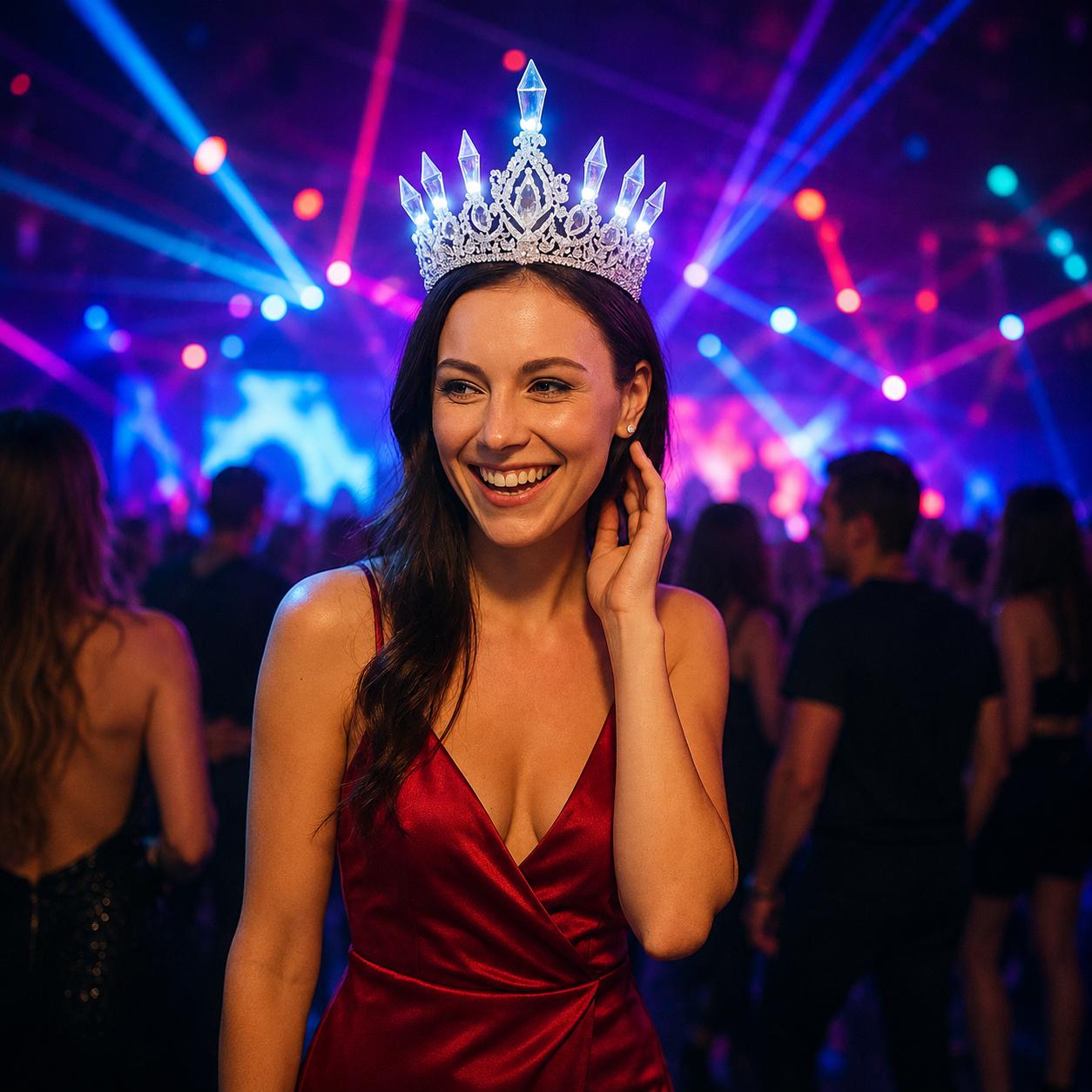 LED Glowing Crystal Pearl Tiara Crown for Women, Light Up Princess Headpiece, Wedding Bridal Crown, Rave Party & Masquerade Party Headwear