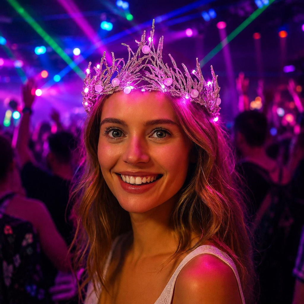 LED Glowing Rhinestone Tiara Crown, Crystal Pearl Princess Headpiece, Light Up Bridal Crown, Wedding Headwear, Rave & Masquerade party Crown