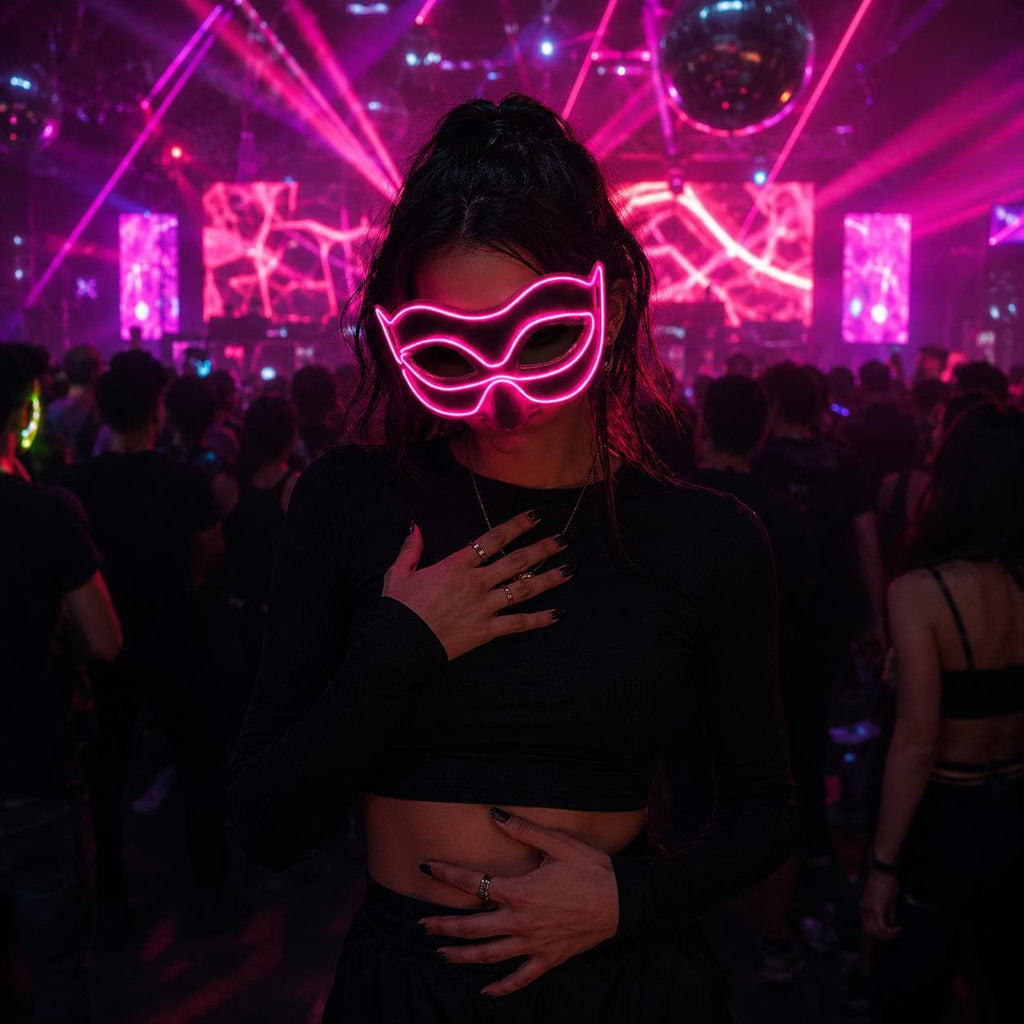 LED Neon Fox Mask, Light Up EL Wire Cosplay Mask, Luminous Animal Face Mask, Rave Party and Masquerade Party Mask, Led Glowing Face Mask