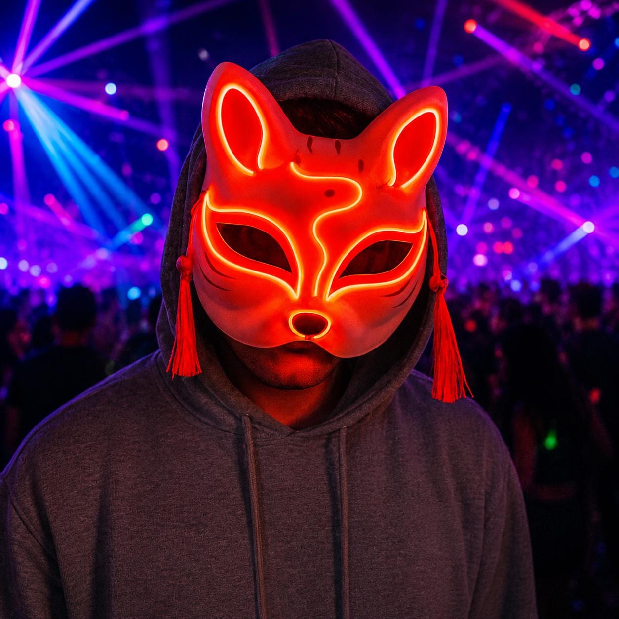 LED Neon Fox Mask, Light Up EL Wire Cosplay Mask, Rave Party Costume Accessory, Masquerade Party Mask, Carnival Party Face Mask, Led Mask