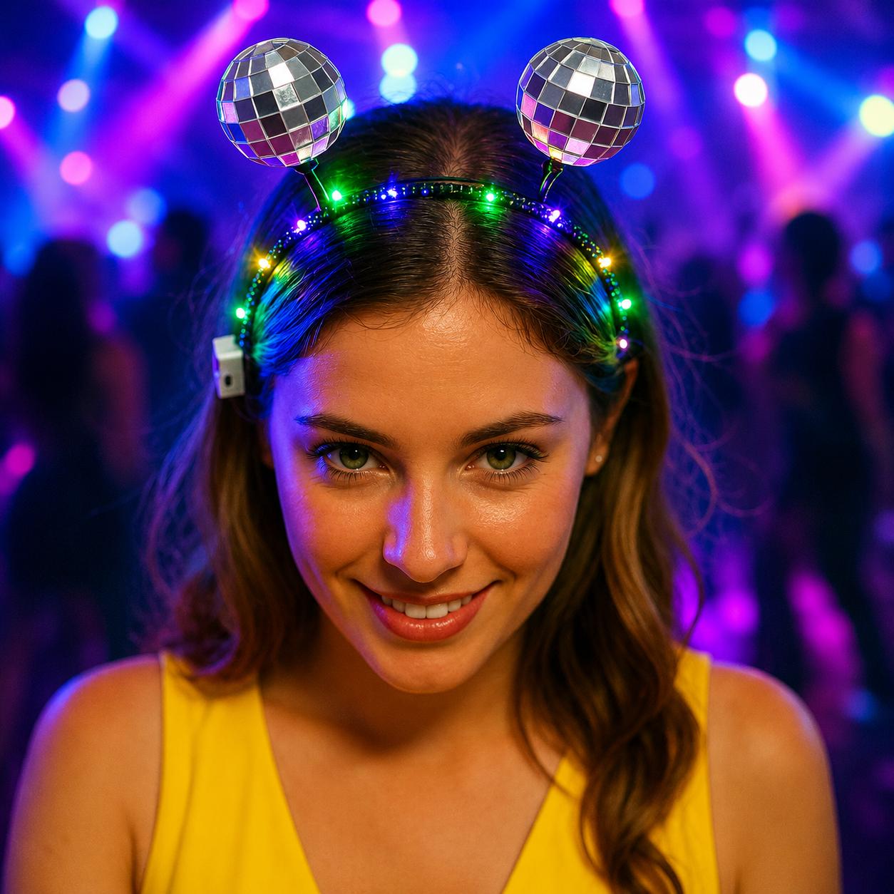 LED Disco Ball Hairband – Light Up Festival Headband for Rave Party, Carnival Party & Masquerade Party, Sparkly Mirror Ball Headpiece