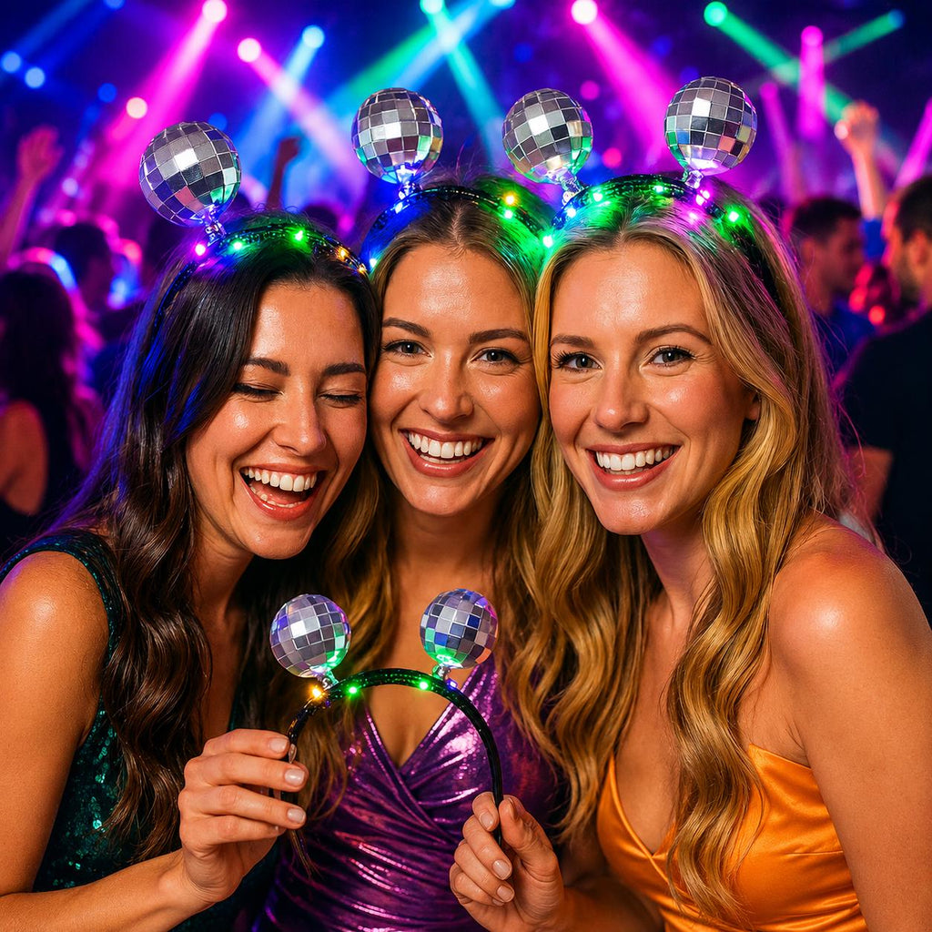 LED Disco Ball Hairband – Light Up Festival Headband for Rave Party, Carnival Party & Masquerade Party, Sparkly Mirror Ball Headpiece