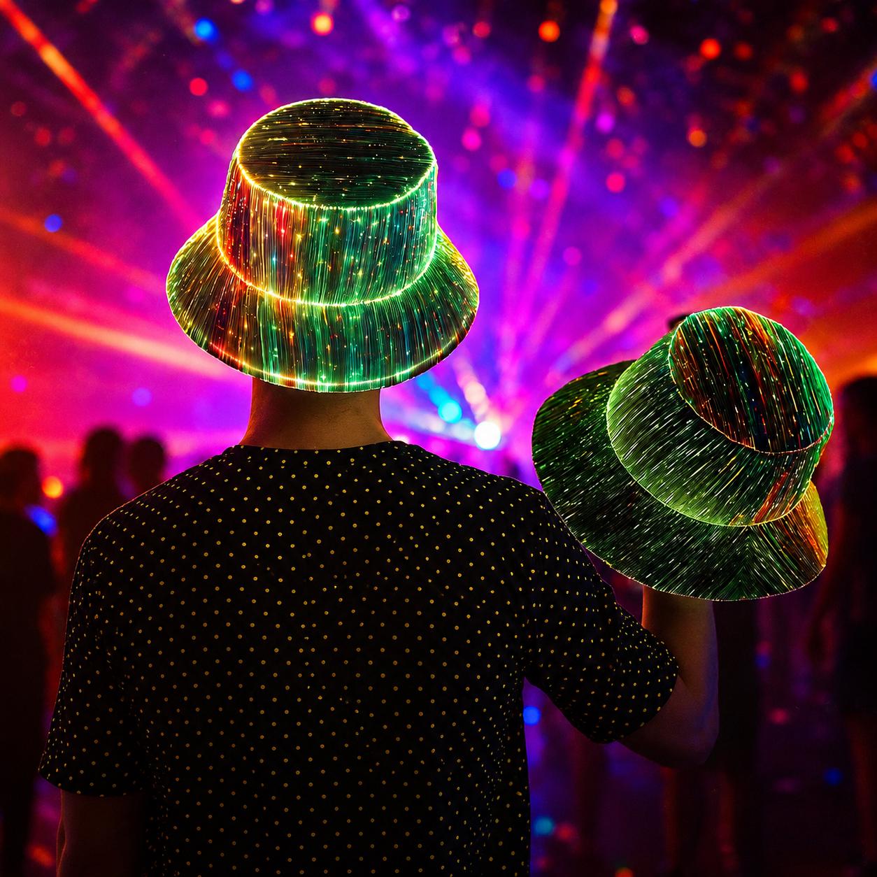 LED Fiber Optic Cyberpunk Bucket Hat – Multi Color Light Up Festival Hat for Rave Party, Carnival Party & Masquerade Party, Glowing Rave Hat