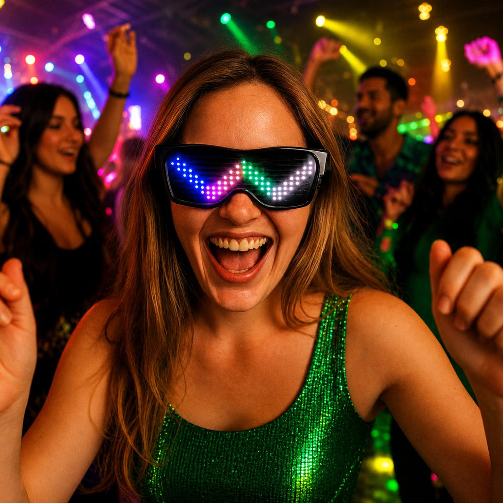 LED Rave Party Glasses App Control USB Rechargeable Custom Text Display Eyewear, Flashing Light Sunglasses for Rave Party, Masquerade Party