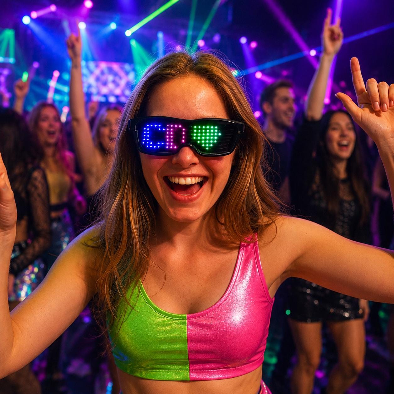 LED Rave Party Glasses App Control USB Rechargeable Custom Text Display Eyewear, Flashing Light Sunglasses for Rave Party, Masquerade Party