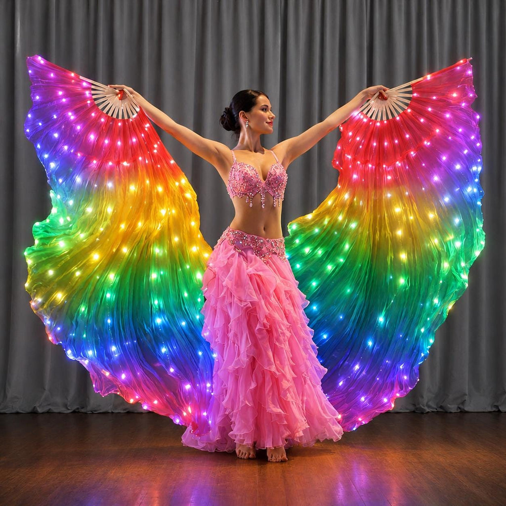 LED Belly Dance Fan Light Up Silk Fan Veils, Luminous Dance Accessories for Women, Rave Party Props, Masquerade Party Costume,  LED Fan Veil
