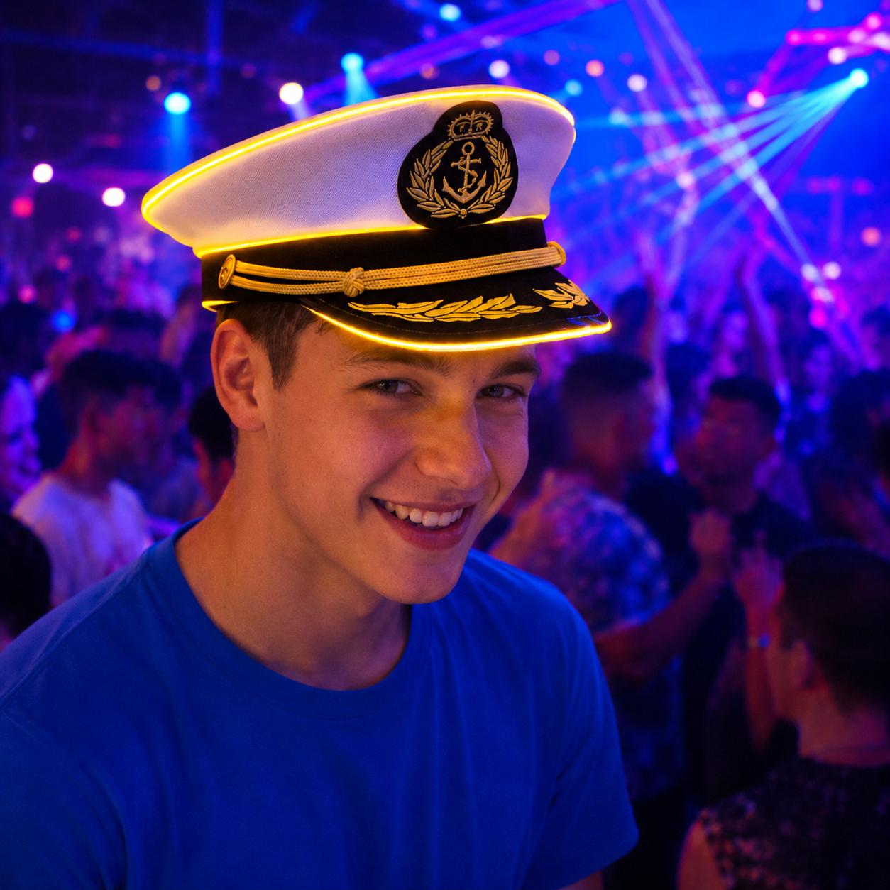 Light Up Navy Captain Hat for Men & Women, LED Glow Party Headwear, Rave Party Festival Hat, Masquerade Party Costume Accessory