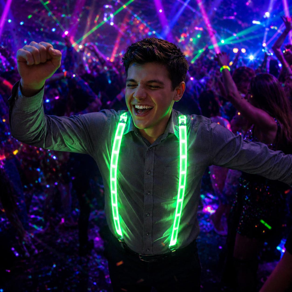 LED Light Up Suspenders for Men & Women, Glow Party Suspenders, Adjustable Elastic Braces for Rave Party, Masquerade Party, LED Rave Belts