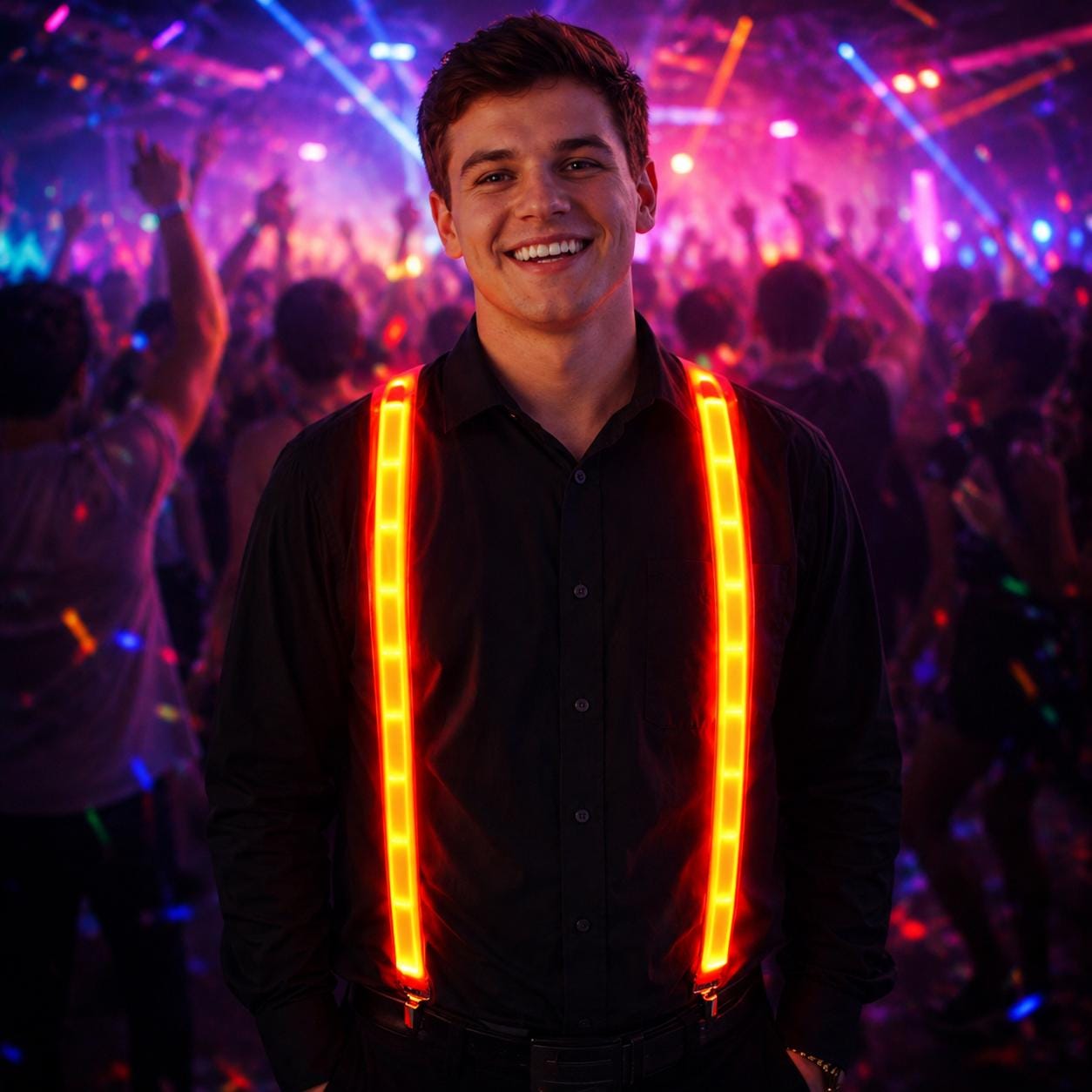 LED Light Up Suspenders for Men & Women, Glow Party Suspenders, Adjustable Elastic Braces for Rave Party, Masquerade Party, LED Rave Belts