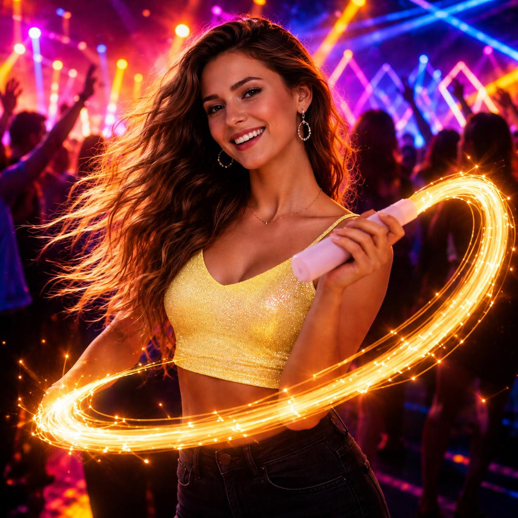 LED Fiber Optic Dance Whip, 360 Swivel Light Up Festival Prop, Glow Flow Performance Toy for Rave, Masquerade and Carnival Party