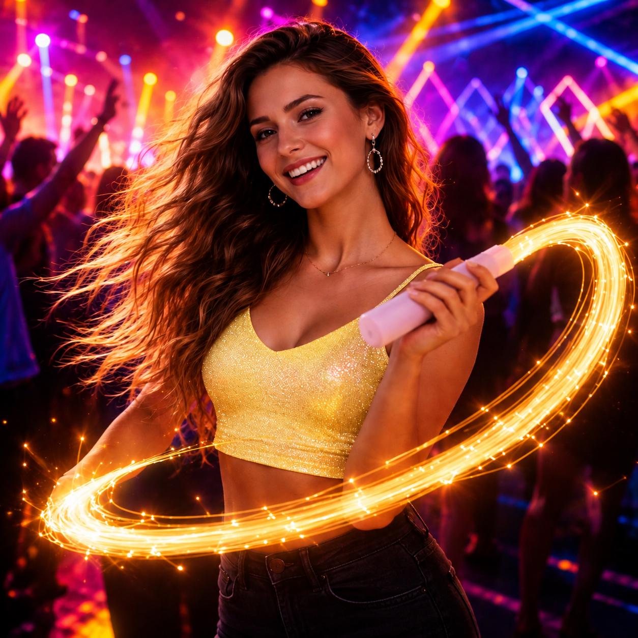 LED Fiber Optic Dance Whip, 360 Swivel Light Up Festival Prop, Glow Flow Performance Toy for Rave, Masquerade and Carnival Party