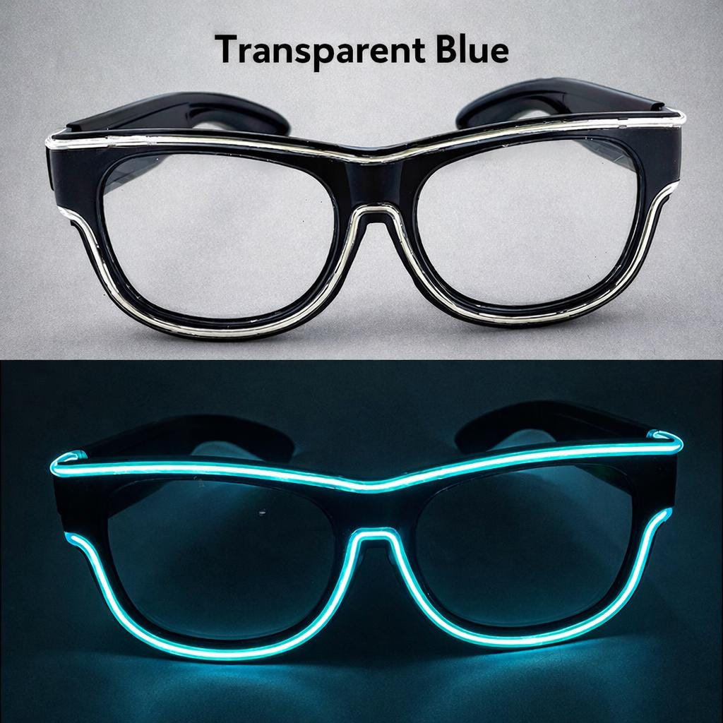 Rechargeable LED Light Up Glasses, Wireless Neon Glow Glasses, Festival Club Disco Costume Eyewear, Unisex Light Up LED Party Glasses