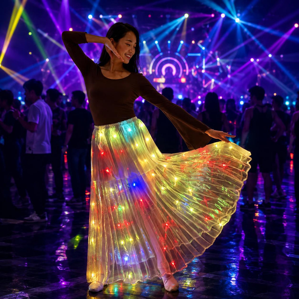 LED Light Up Tutu Skirt for Women & Girls | Glowing Long Dance Skirt for Rave , Masquerade and Carnival Party | Luminous Belly Dance Skirt
