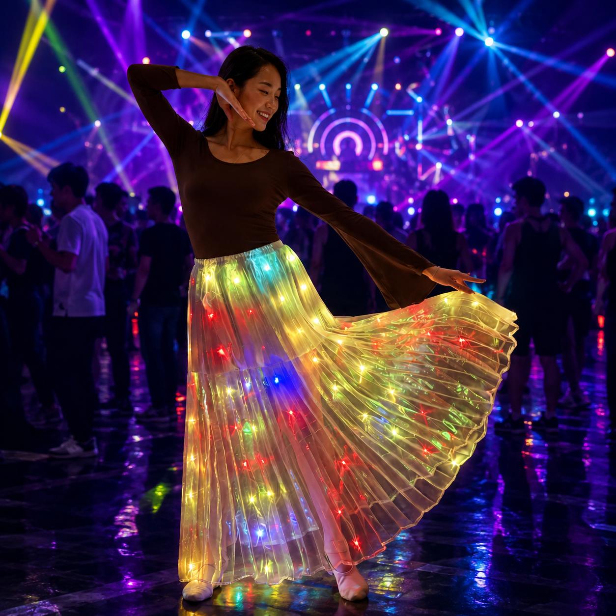 LED Light Up Tutu Skirt for Women & Girls | Glowing Long Dance Skirt for Rave , Masquerade and Carnival Party | Luminous Belly Dance Skirt