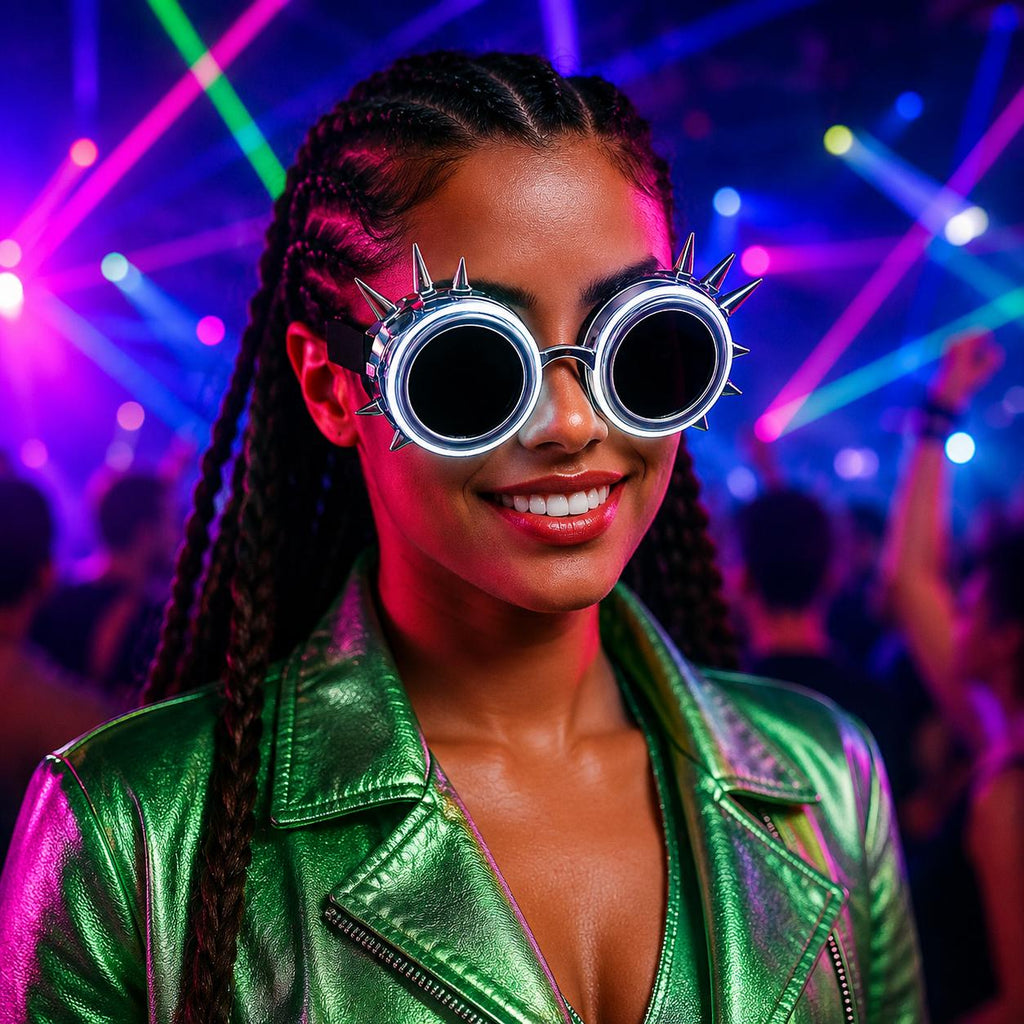 LED Spiked Neon Glasses for Women & Men | Light Up Festival Eyewear for Rave, Masquerade and Carnival Party | Glow Club Sunglasses