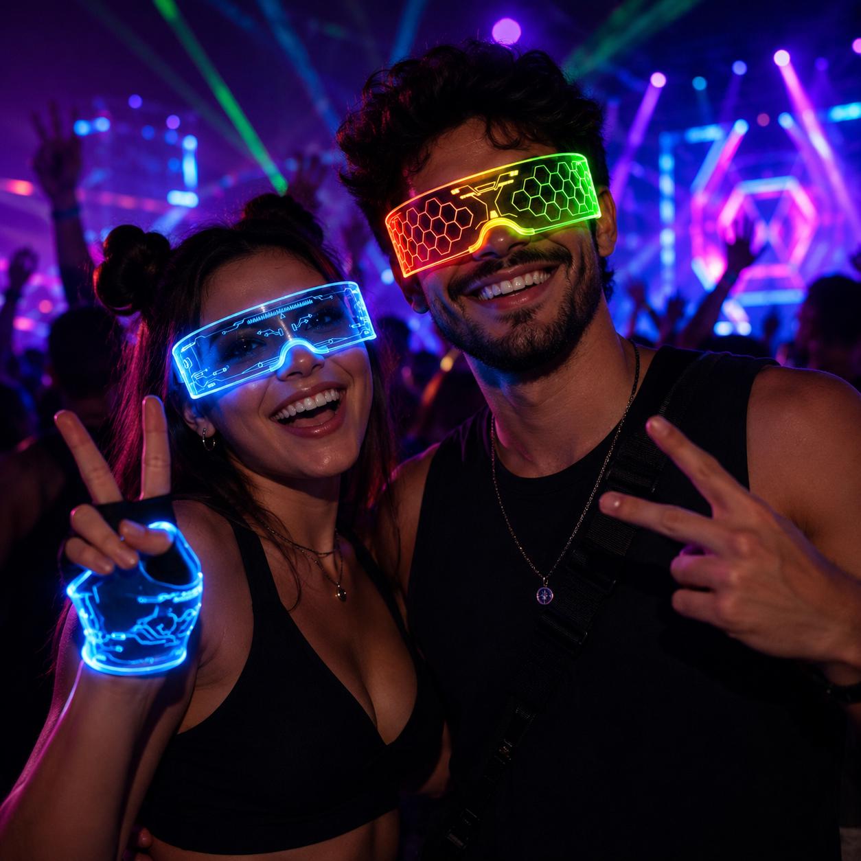 LED Rave Party Glasses for Women & Men, Light Up Luminous Eyewear, Rave Party Accessories for Masquerade, Carnival Party, Festival Eyewear