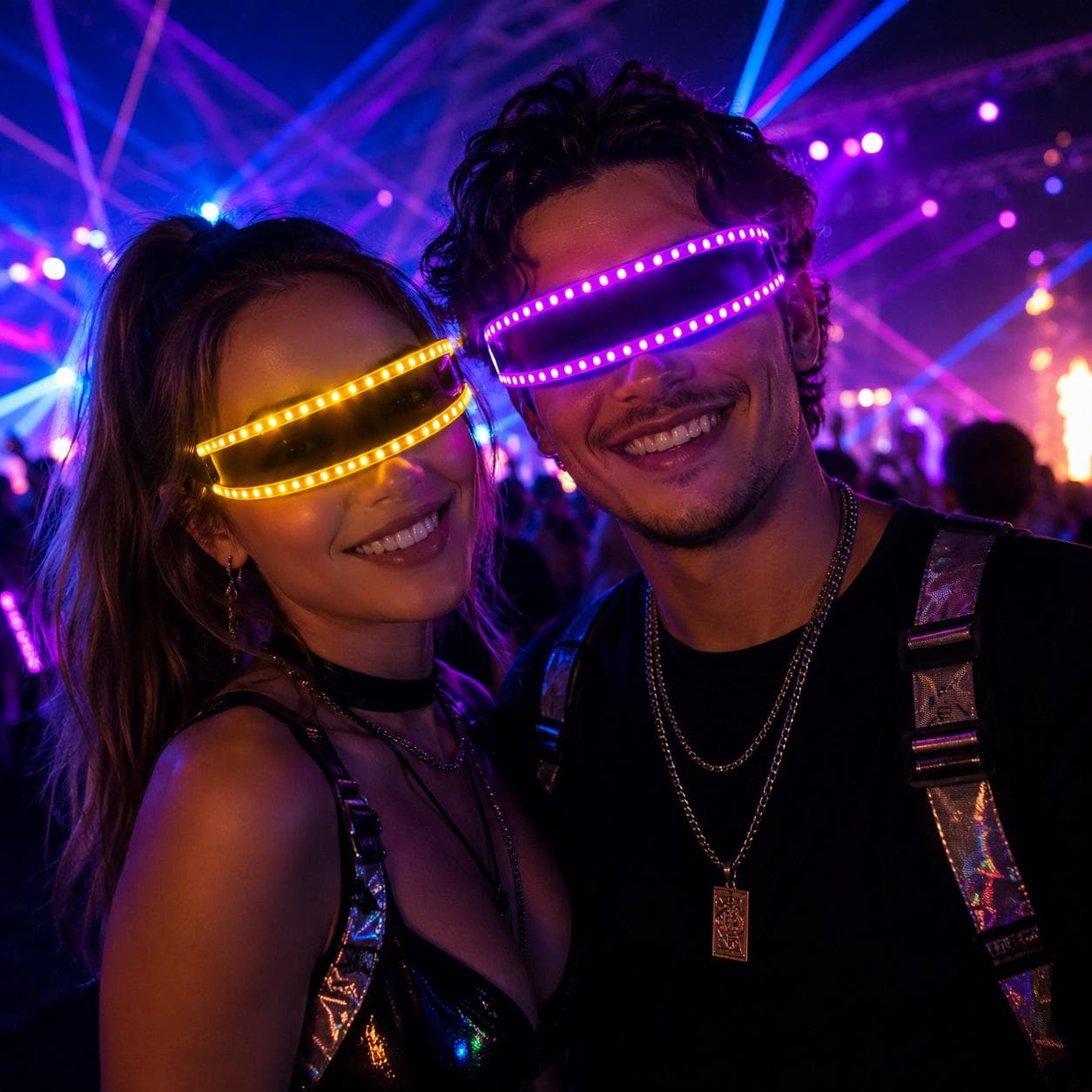 USB Rechargeable LED Light Up Glasses Set for Rave Party, Masquerade Party & Carnival Party | Glowing Glasses Lights | Rave Festival Glasses