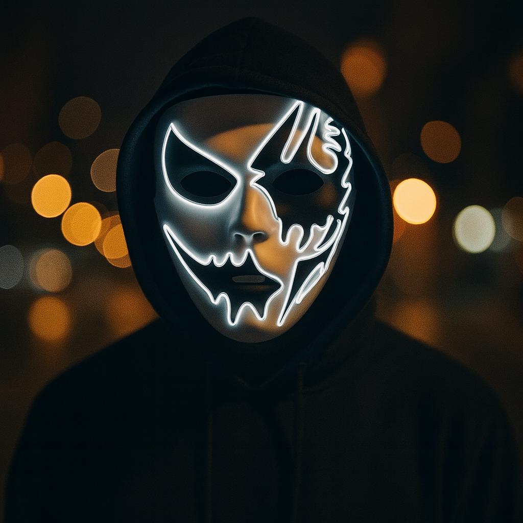LED Hand Painted Horror Mask – Glowing Masquerade Rave Cosplay Face