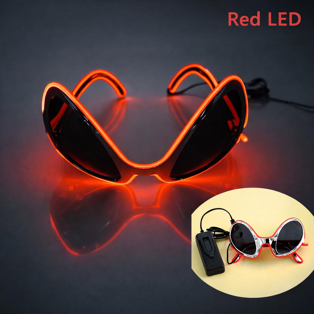 LED Alien Style Neon Glasses, Light Up Party Eyewear, Glow Festival Glasses for Rave, Masquerade and Carnival Party Halloween Funny Glasses