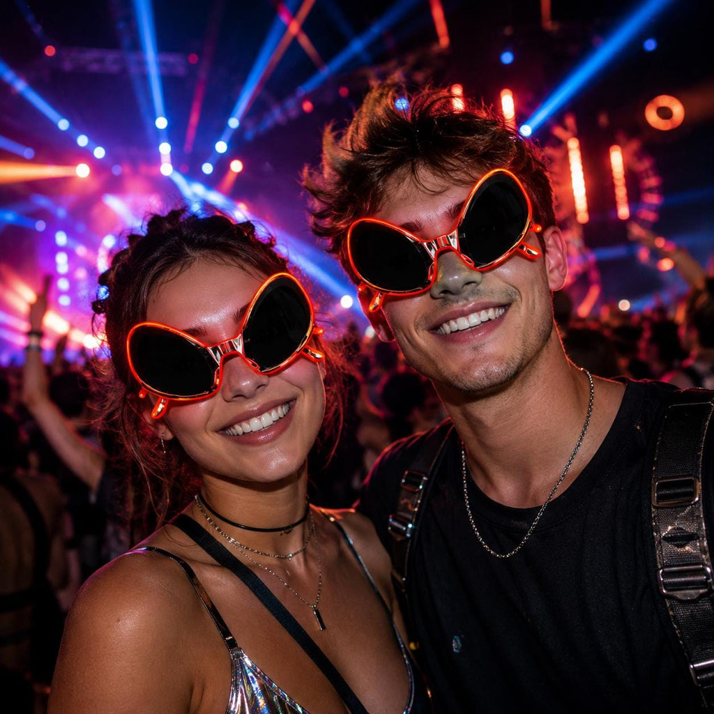 LED Alien Style Neon Glasses, Light Up Party Eyewear, Glow Festival Glasses for Rave, Masquerade and Carnival Party Halloween Funny Glasses