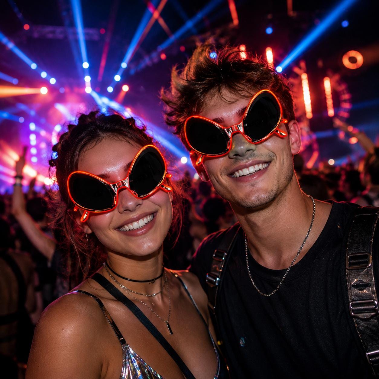 LED Alien Style Neon Glasses, Light Up Party Eyewear, Glow Festival Glasses for Rave, Masquerade and Carnival Party Halloween Funny Glasses