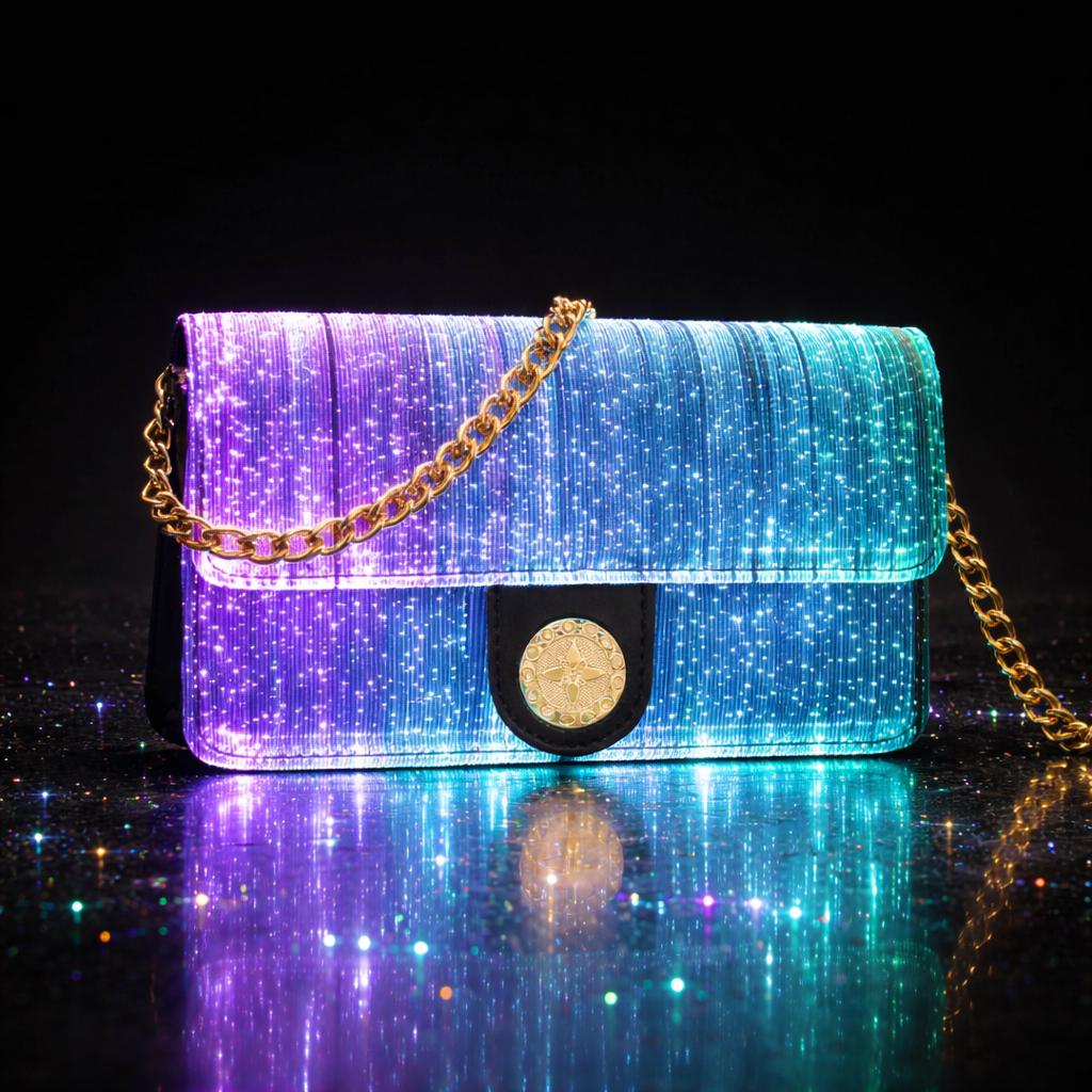 LED Fiber Optic Crossbody Bag, Light Up Shoulder Purse for Women, Color Changing Glow Handbag, Rave Party Accessories, Masquerade Party Bag