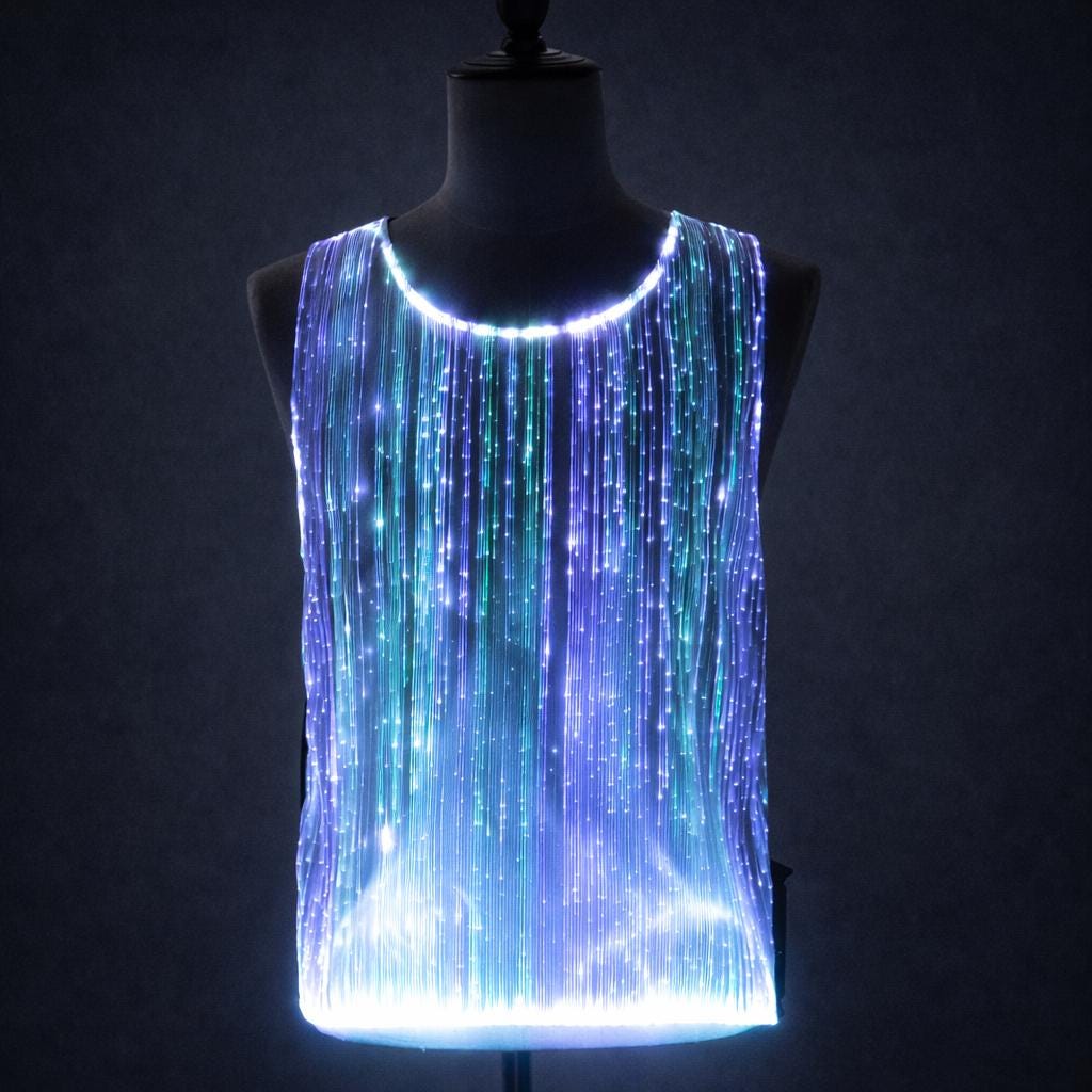 LED Fiber Optic Sleeveless Vest for Men, Glow Festival Shirt, Rave Party Clothing, Carnival Party Outfit, Masquerade Party Light Up Tank Top