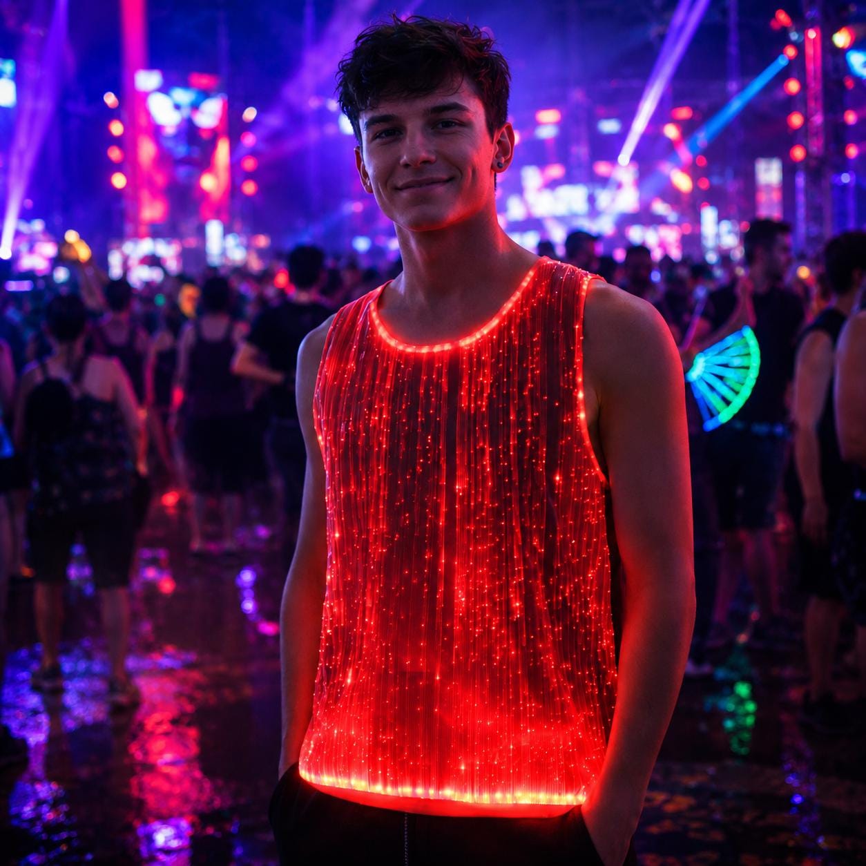 LED Fiber Optic Sleeveless Vest for Men, Glow Festival Shirt, Rave Party Clothing, Carnival Party Outfit, Masquerade Party Light Up Tank Top