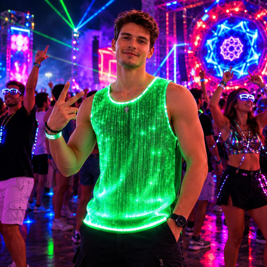 LED Fiber Optic Sleeveless Vest for Men, Glow Festival Shirt, Rave Party Clothing, Carnival Party Outfit, Masquerade Party Light Up Tank Top