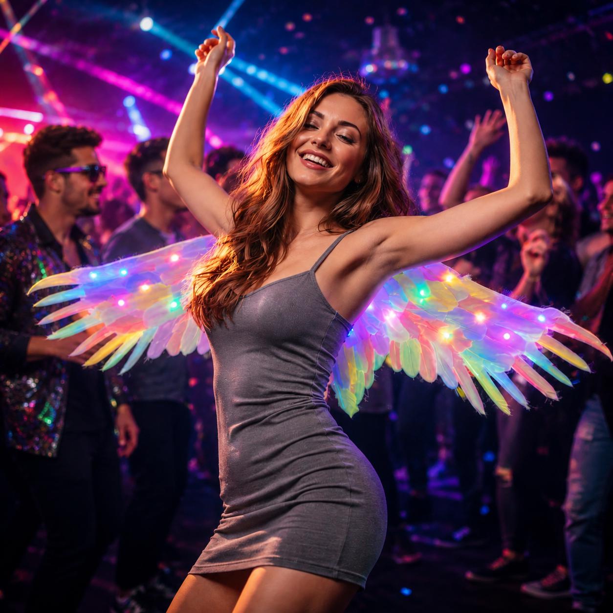 LED Light Up Feather Angel Wings, Glow Costume Wings for Women & Kids, Rave Party Accessories, Masquerade Party Costume, Carnival Party Wing