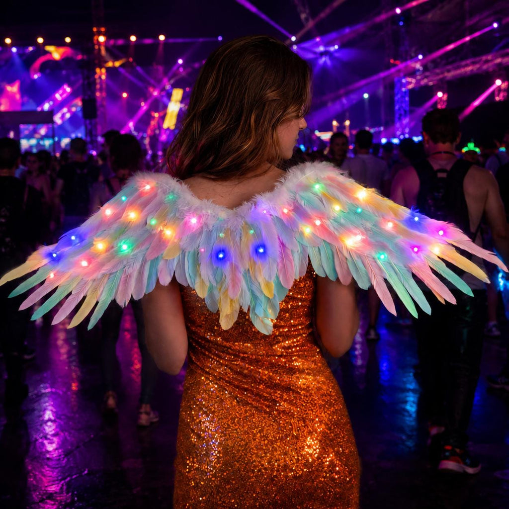LED Light Up Feather Angel Wings, Glow Costume Wings for Women & Kids, Rave Party Accessories, Masquerade Party Costume, Carnival Party Wing