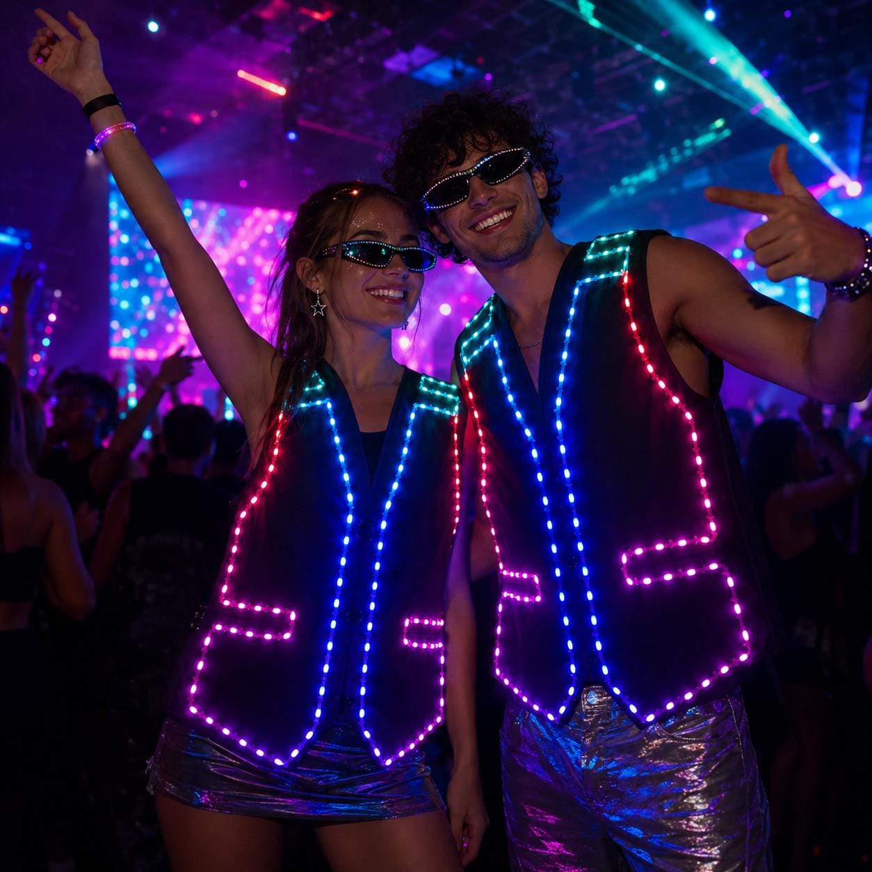 LED Light Up Dance Suit Vest for Men, Bluetooth Glow Performance Costume, DJ Stage Outfit, Rave Party Clothing, Masquerade Party Costume