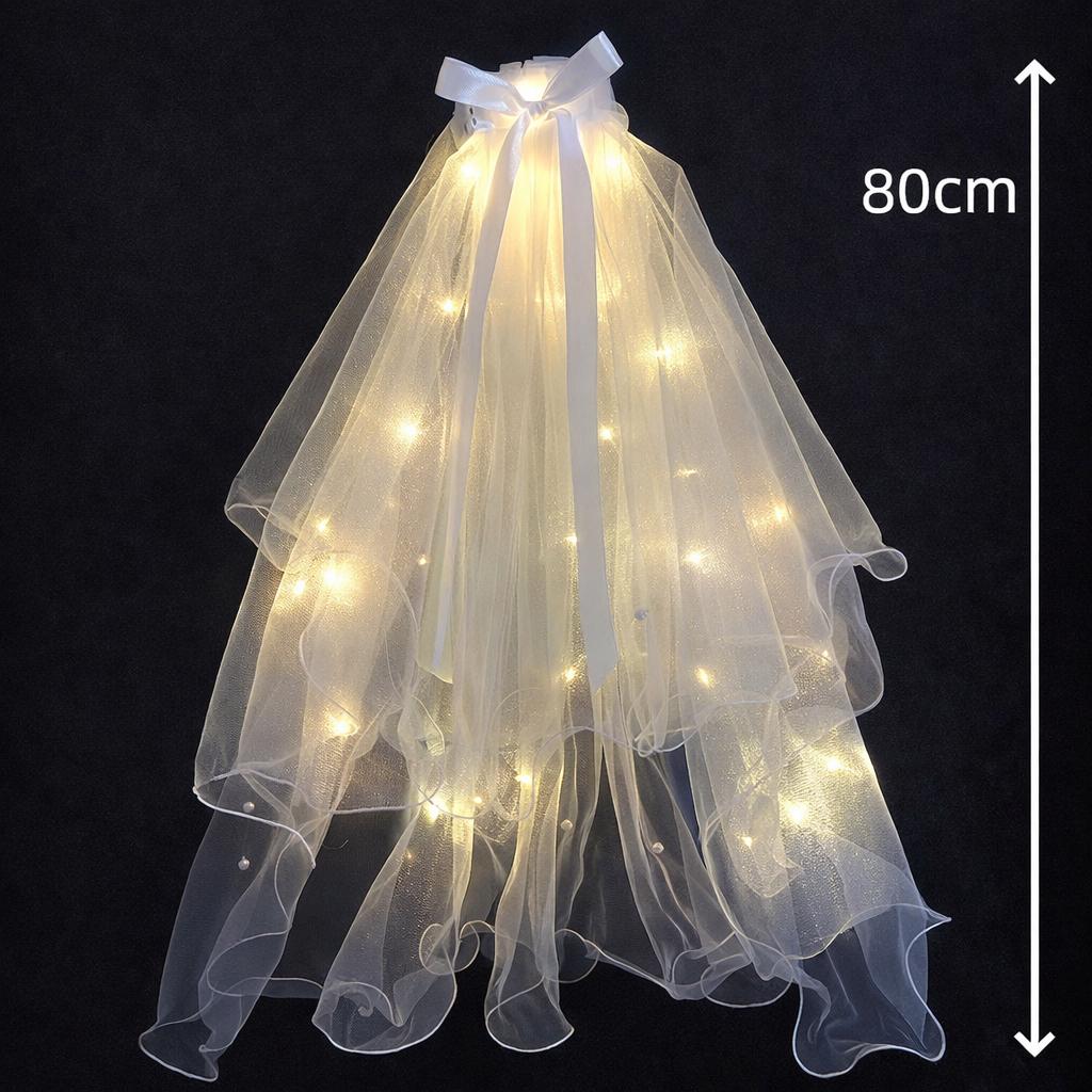 LED Light Up Bridal Veil with Hair Clip, Glowing Wedding Tulle Veil, Bride Costume Accessory, Rave Party Veil, Masquerade Party Headpiece