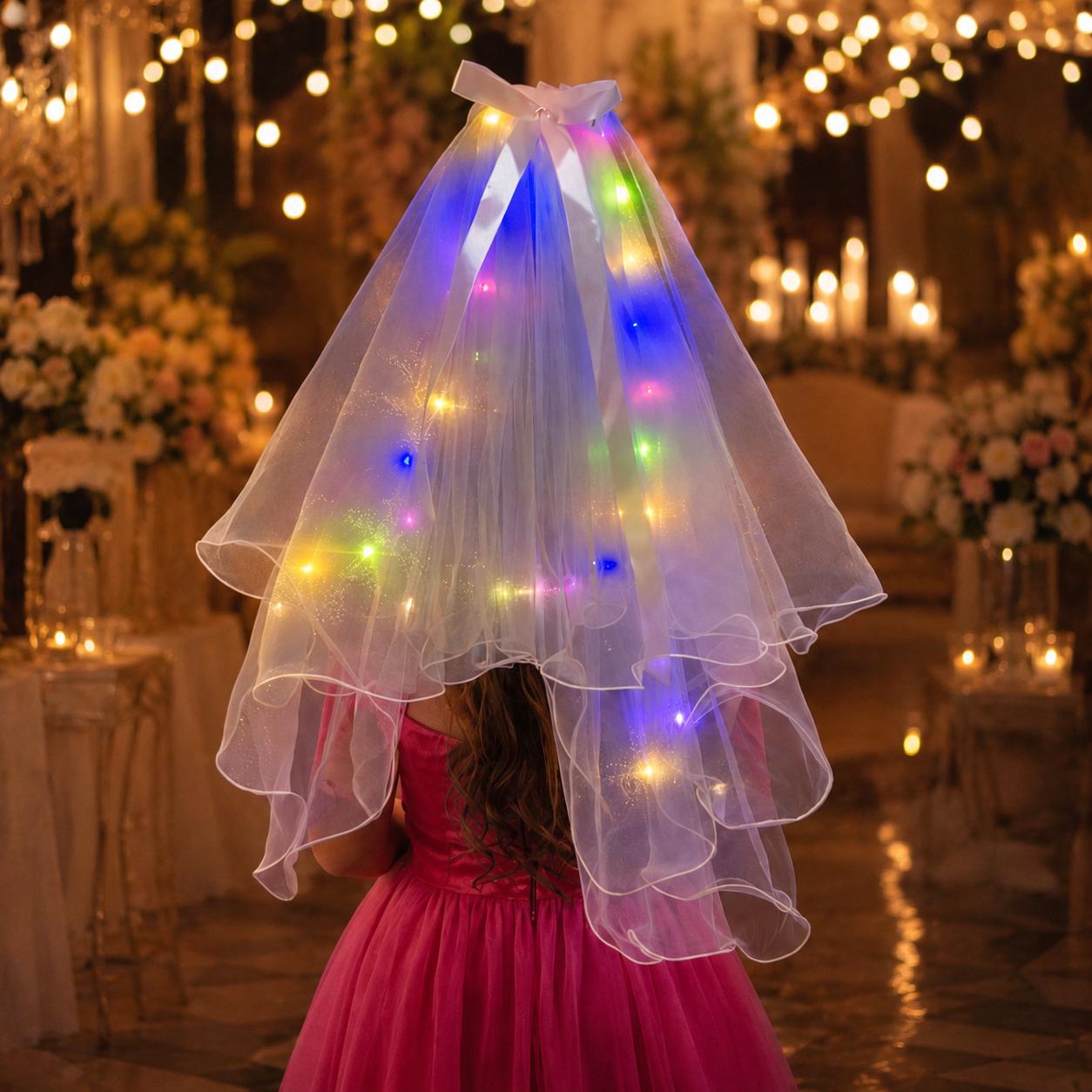 LED Light Up Bridal Veil with Hair Clip, Glowing Wedding Tulle Veil, Bride Costume Accessory, Rave Party Veil, Masquerade Party Headpiece