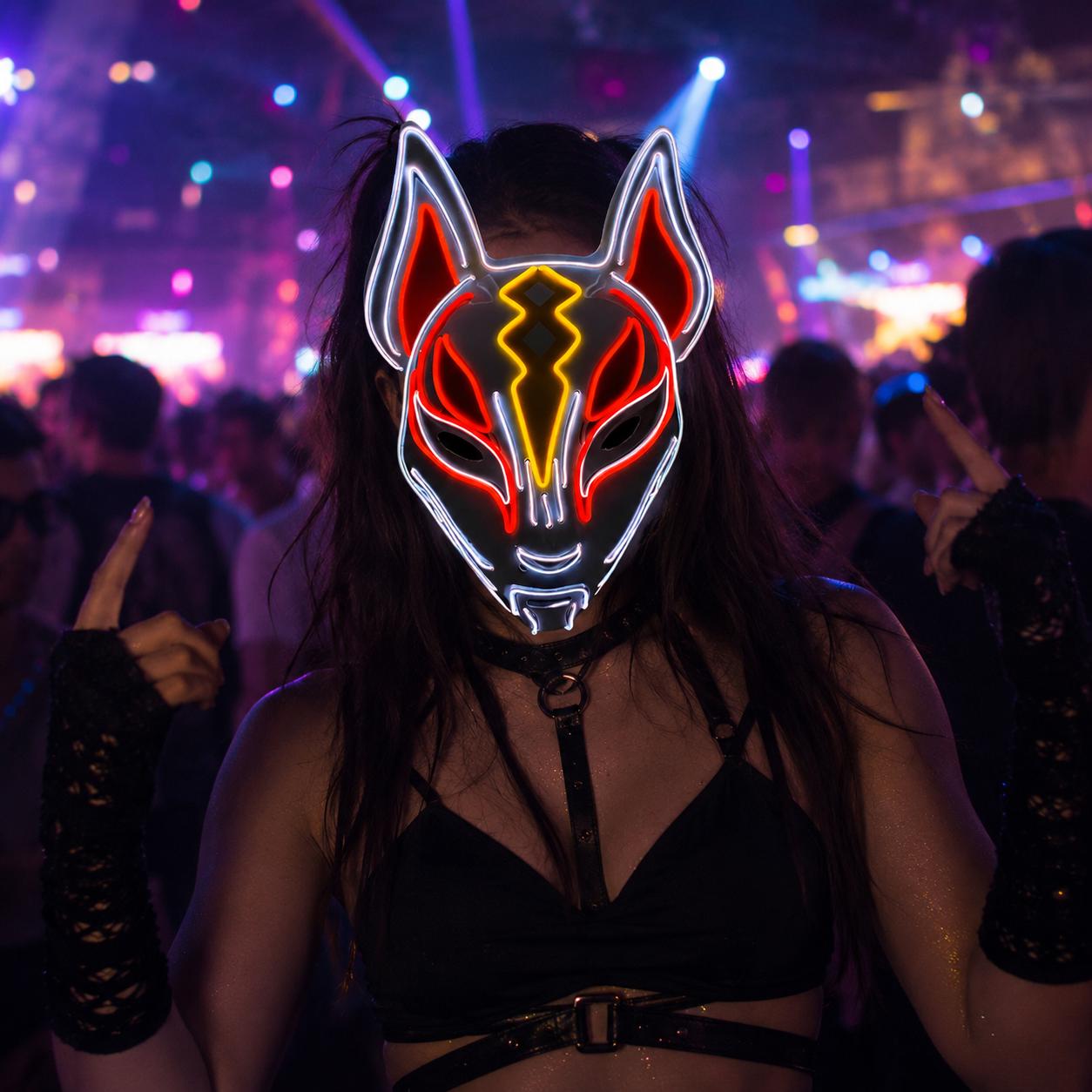 LED EL Wire Light Up Mask, Neon Glow Masquerade Mask, Rave Party Mask, Carnival Party LED Face Mask, Festival Cosplay Mask, Halloween Mask