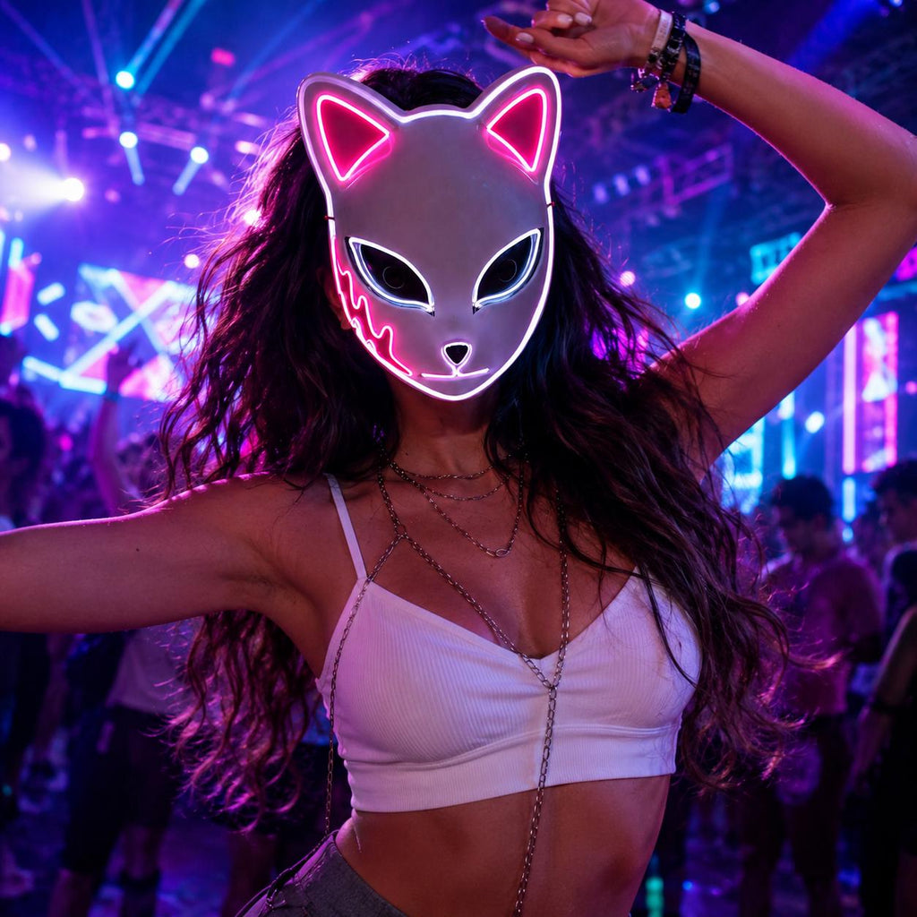 LED Rave Mask for Rave Party, Masquerade Party & Carnival Party | Luminous Glow Face Mask | Halloween Costume Cosplay Festival Decor