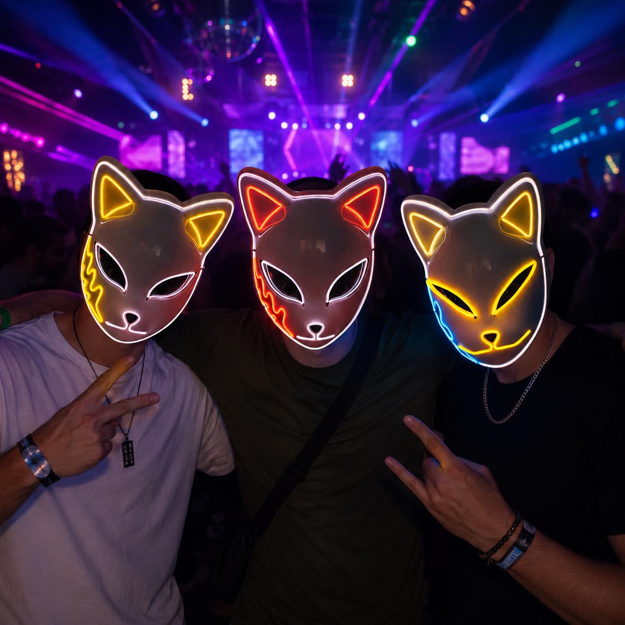 LED Rave Mask for Rave Party, Masquerade Party & Carnival Party | Luminous Glow Face Mask | Halloween Costume Cosplay Festival Decor