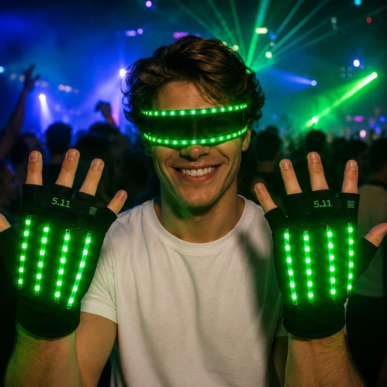 USB Rechargeable LED Light Up Gloves and Glasses for Rave Party, Masquerade Party & Carnival Party | Glowing LED Gloves for Dance Festival
