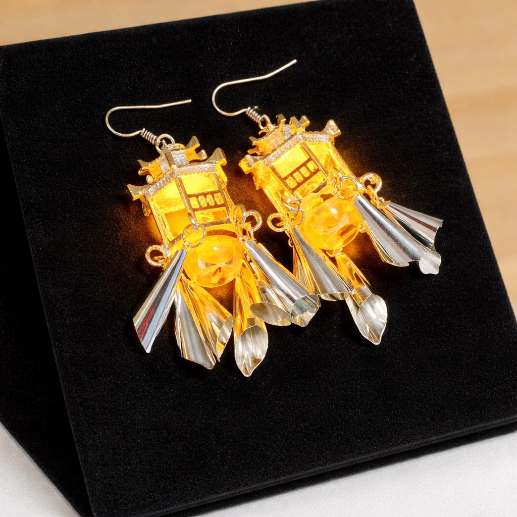 LED Rave Palace Lantern Tassel Earrings, Retro Silver Bell Drop Earrings, LED Festival Jewelry for Rave, Masquerade and Carnival Party,