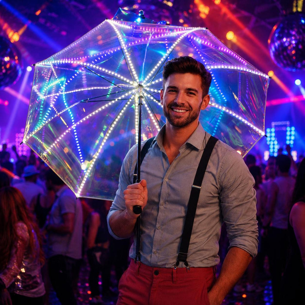LED Light Up Laser Umbrella, Glow Festival Umbrella for Rave Party, Masquerade Party & Carnival Party, Stage Performance Prop, LED Umbrella